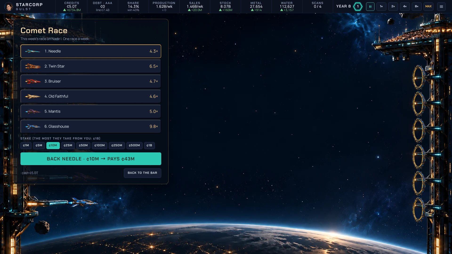 The Comet Race through an asteroid field, one of the café games