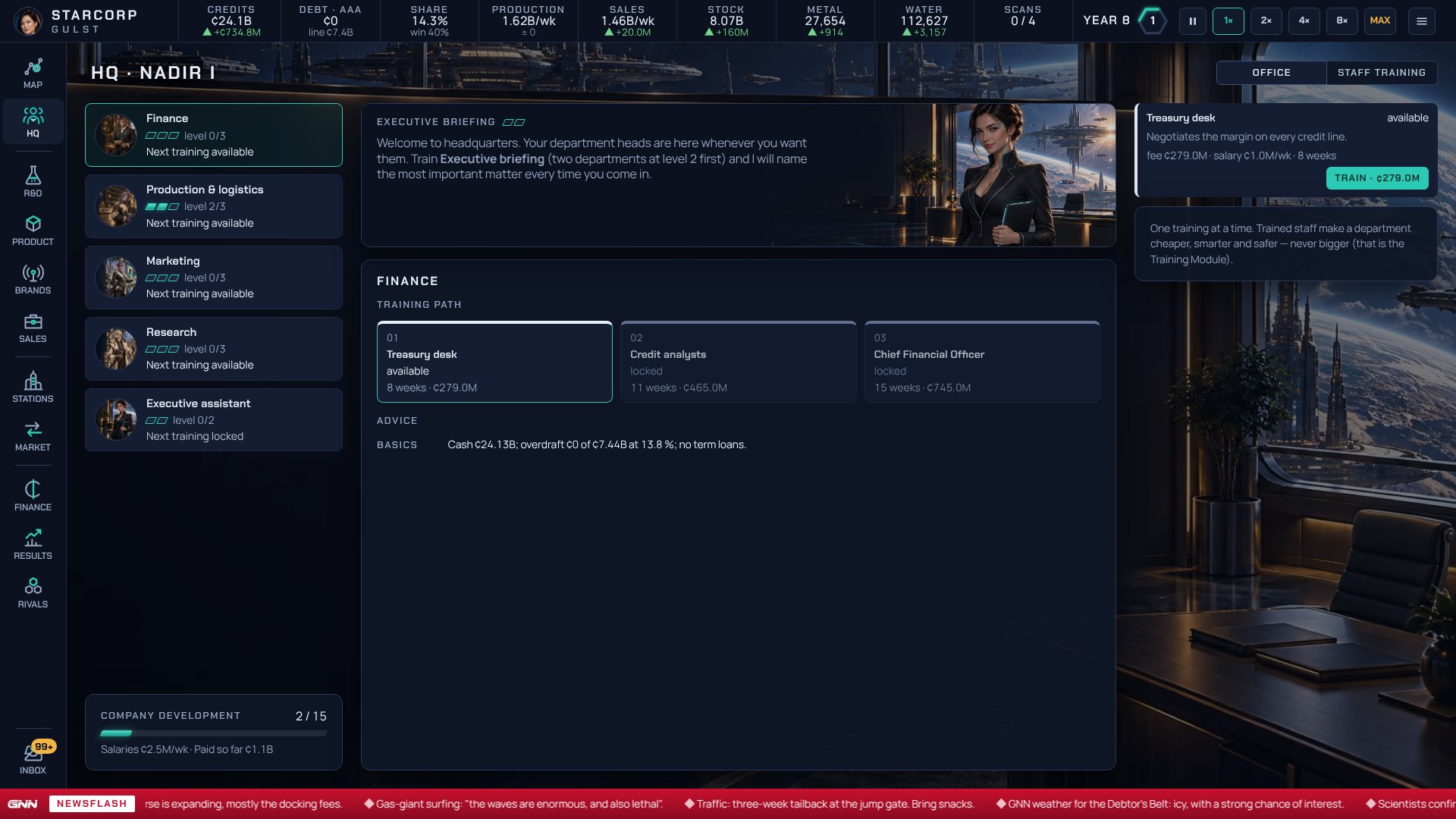 HQ and staff screen