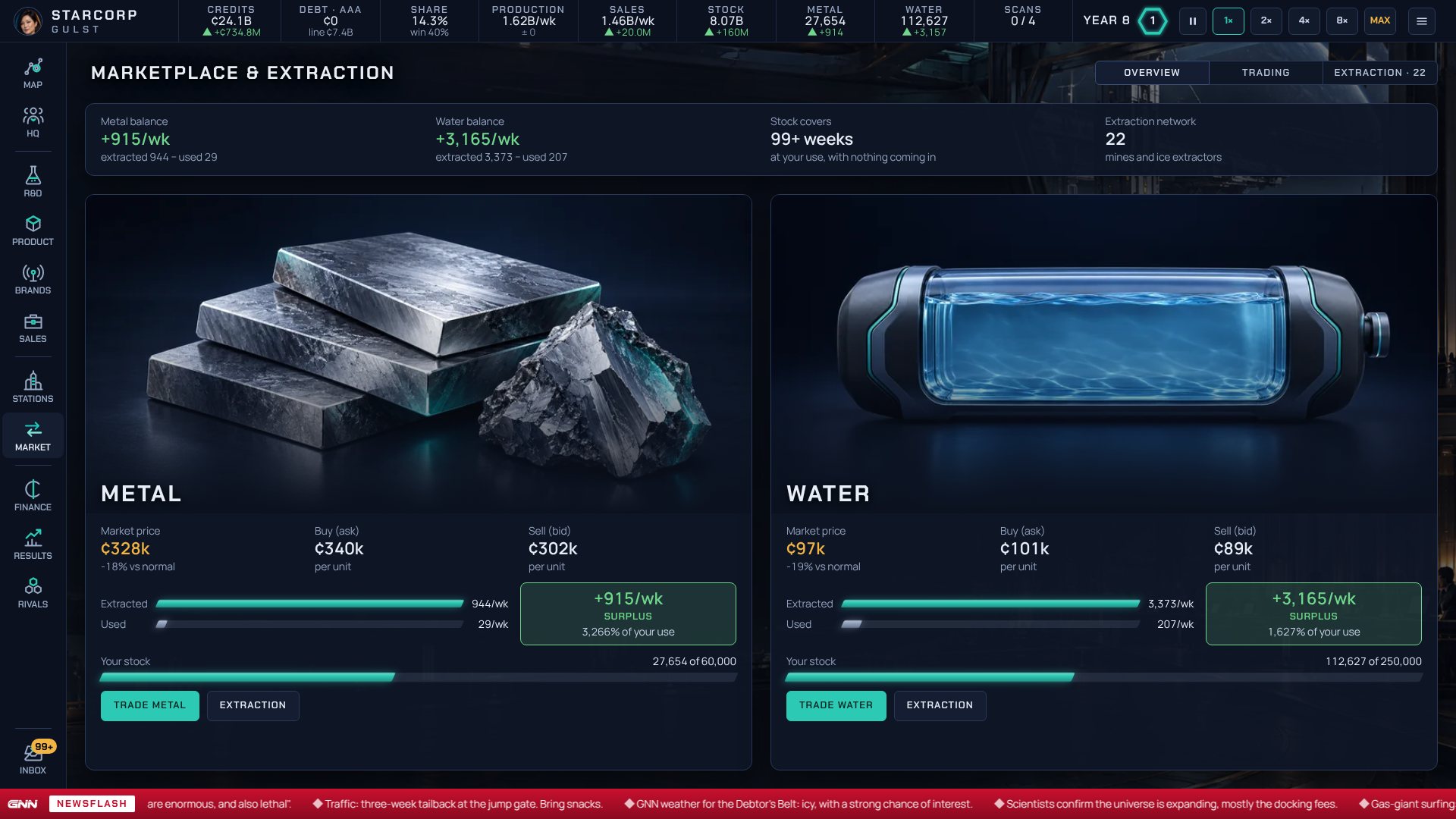 Marketplace and extraction screen