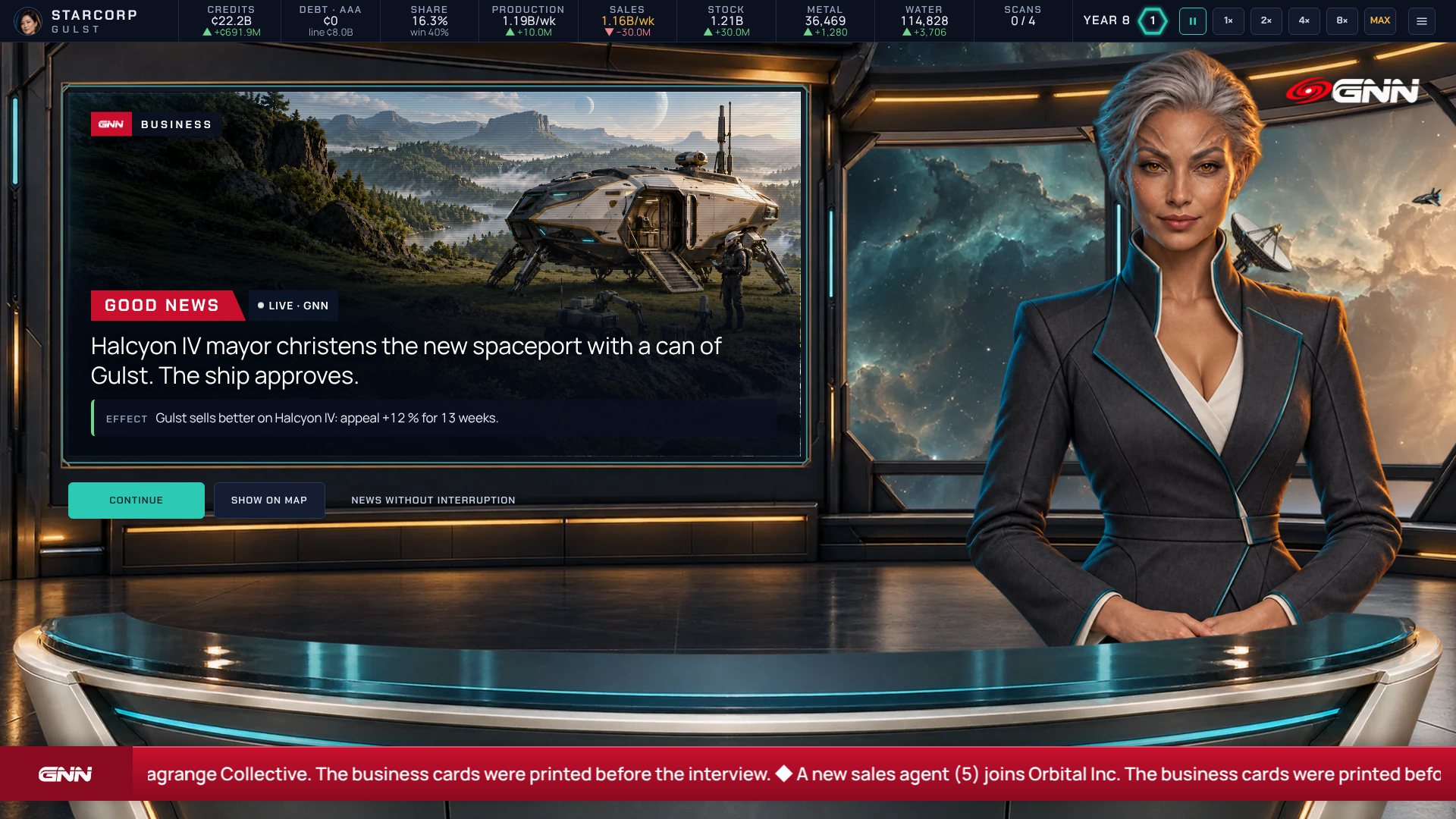 The GNN news studio, where the Galaxy News Network anchor reads the headlines