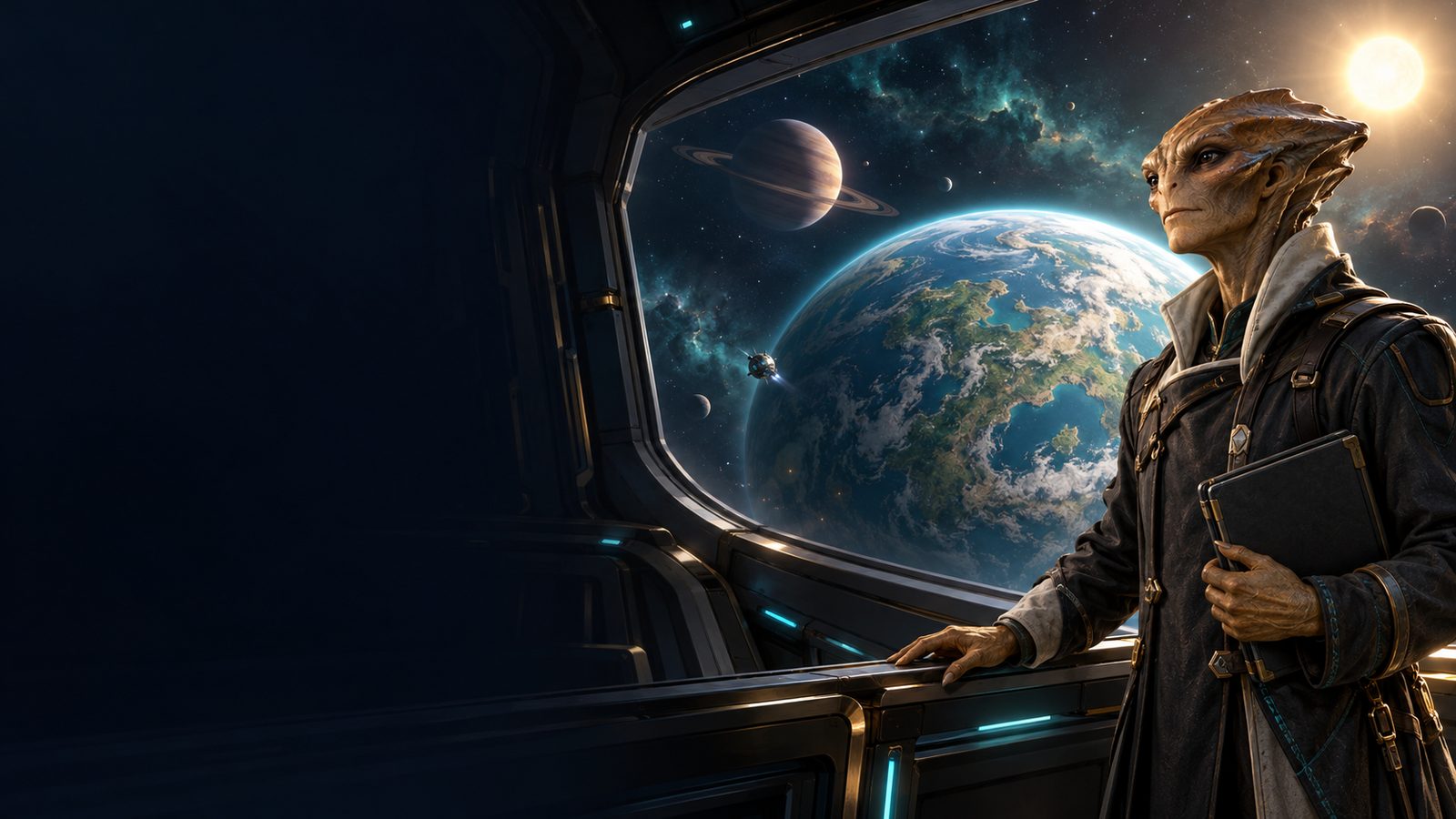 A trade envoy looks out over a newly charted system